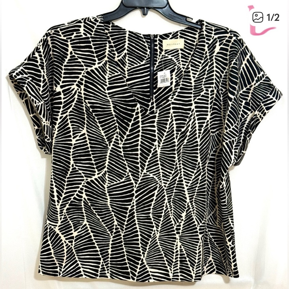 MELLODAY Black and White Blouse Elegant Top